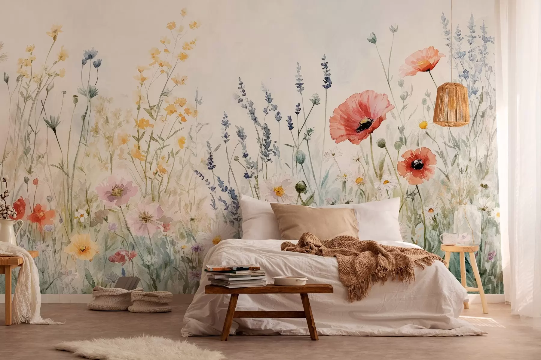 wall murals пољског цвећа и мака у техници потеза w03281