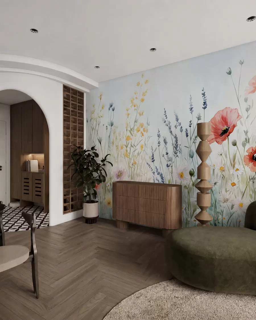 wall murals пољског цвећа и мака у техници потеза w03281