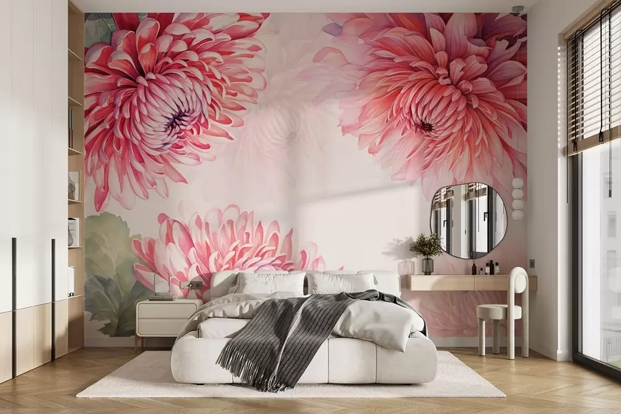 wall murals Цвеће хризантеме у акварел стилу у јаркој боји малине w08855