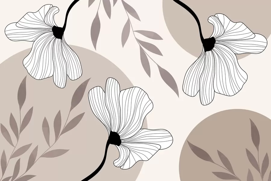 wall murals Апстракција са цвећем и лишћем у беж тоновима w03328