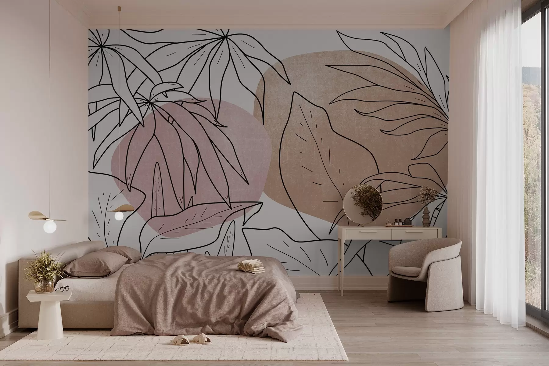 wall murals Линијски цртеж биљака на позадини мрља w03278