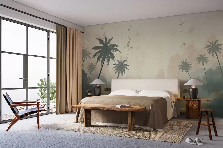 wall murals Палме на старом грунге зиду w03335