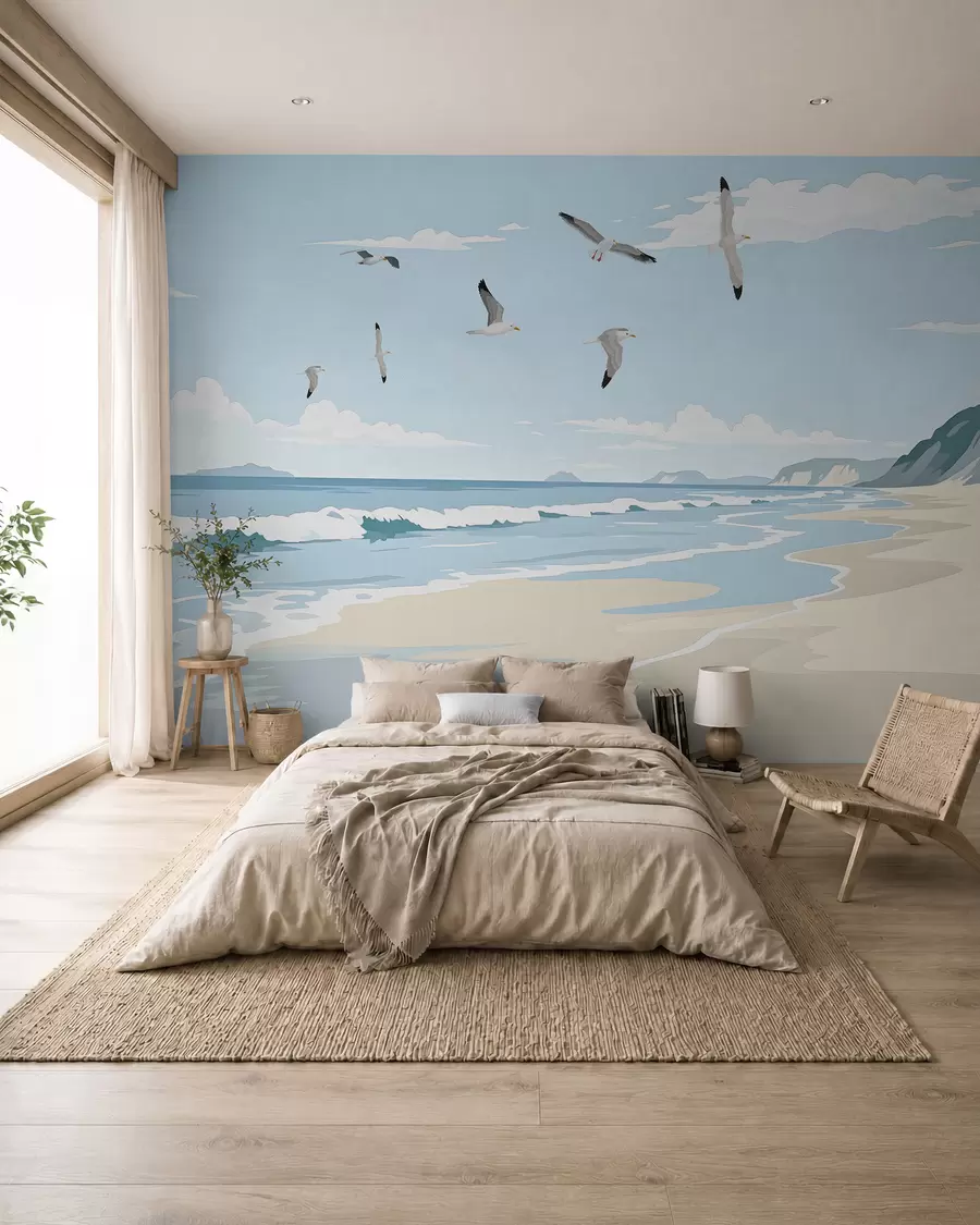 wall murals Galebovi nad slikanom obalom w03338