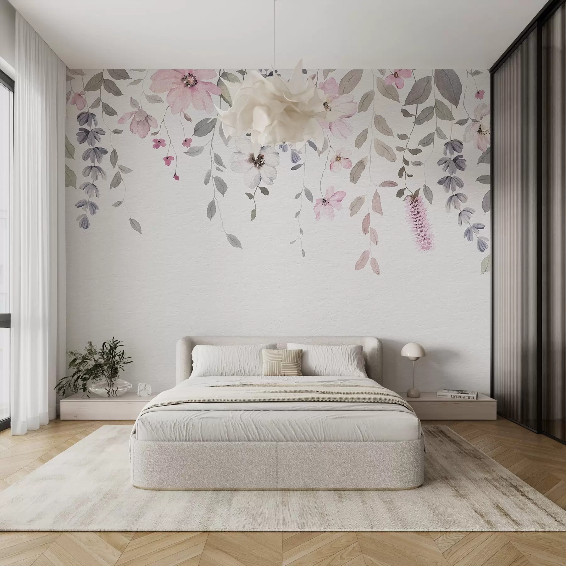 wall murals Висеће акварел цвеће и лишће w03315