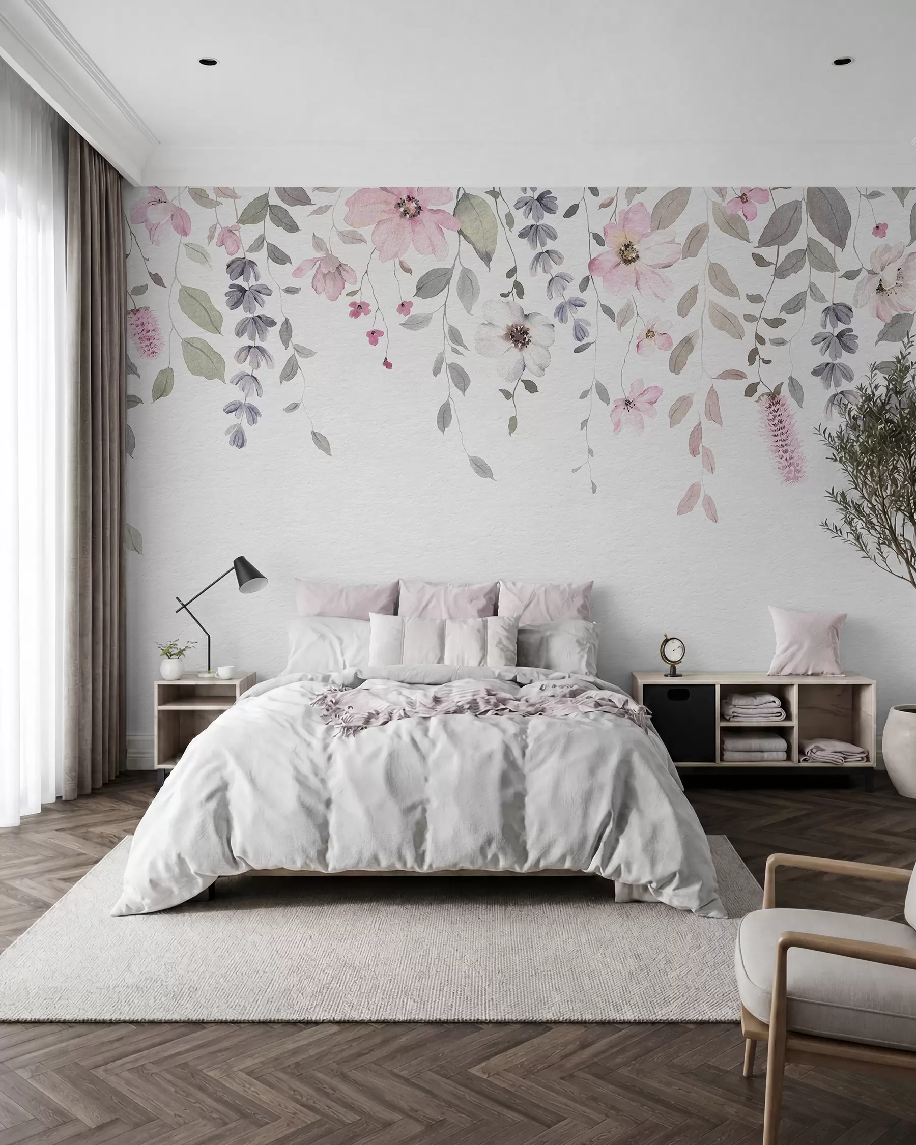 wall murals Viseći ružičasti cvjetovi w03315