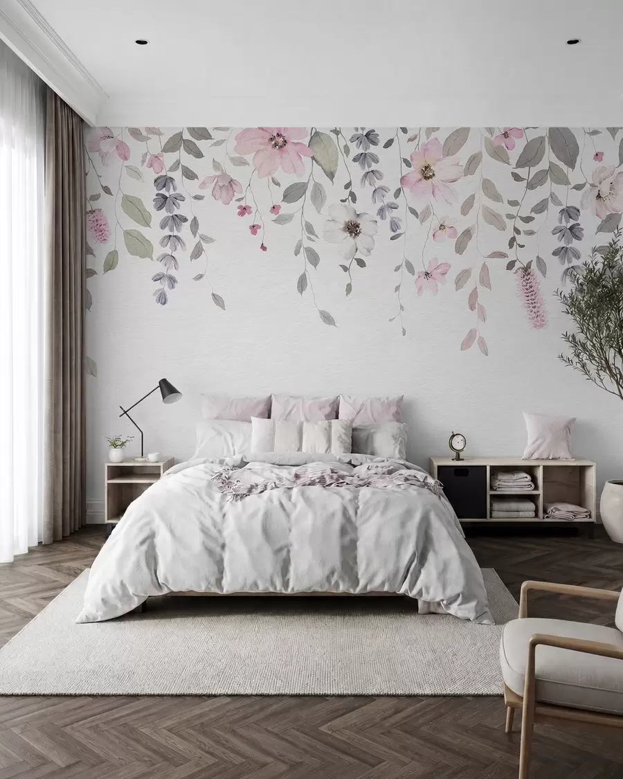 wall murals Viseći ružičasti cvjetovi w03315