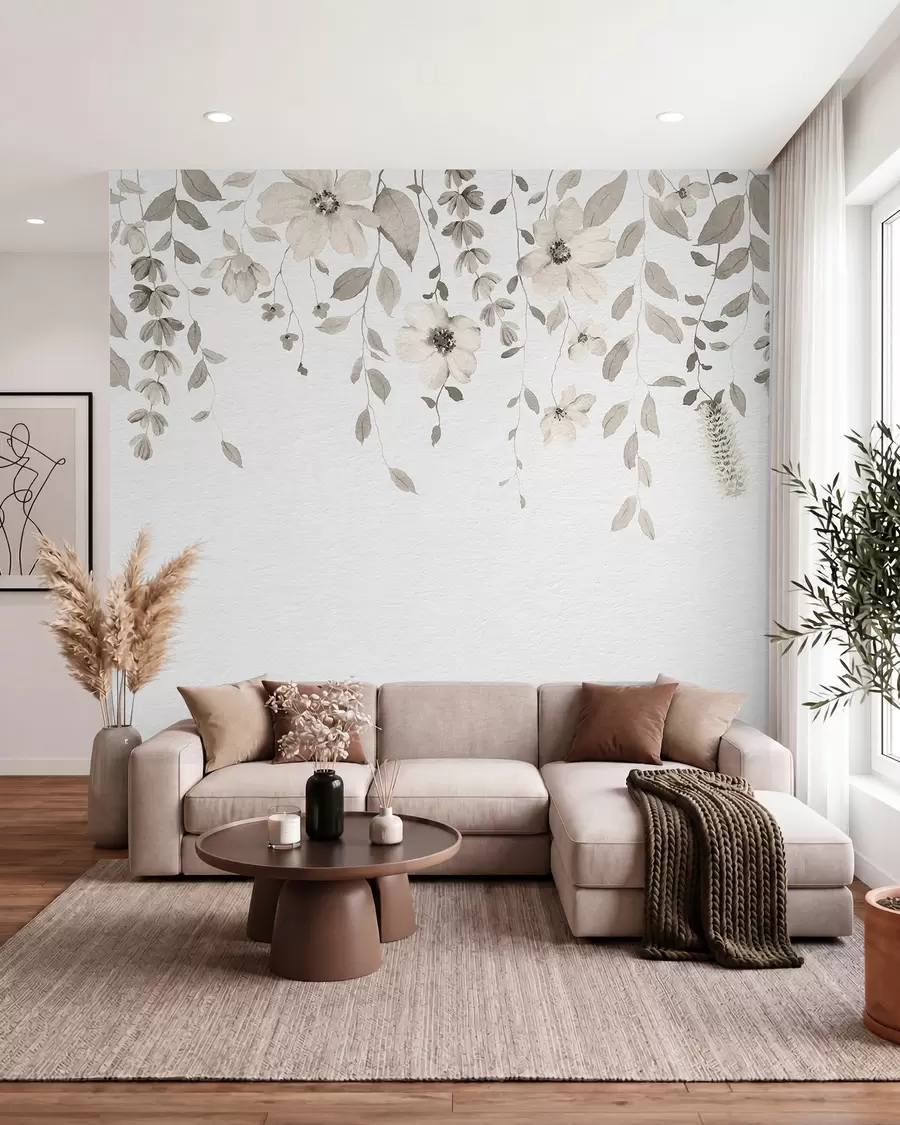 wall murals Висеће акварел цвеће и лишће w03315v1