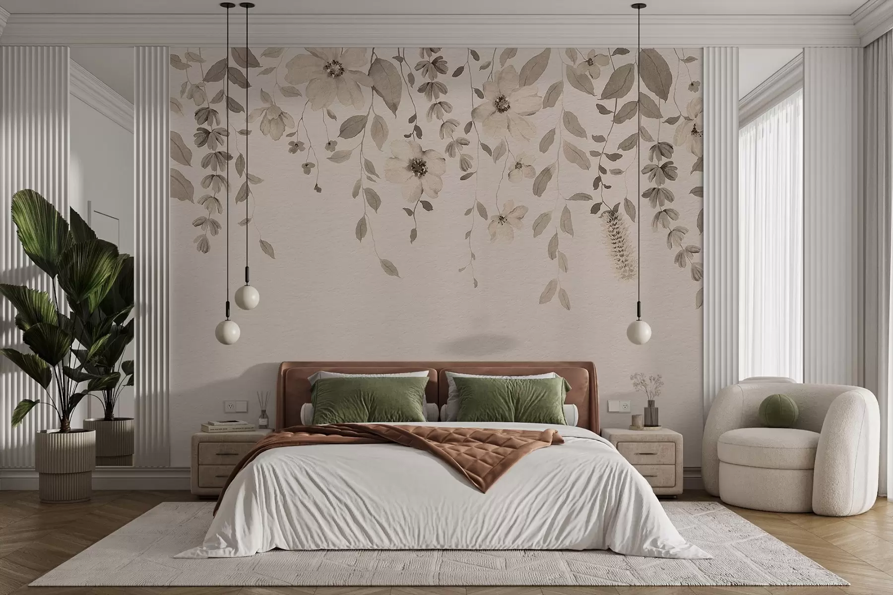 wall murals Висеће акварел цвеће и лишће w03315v4
