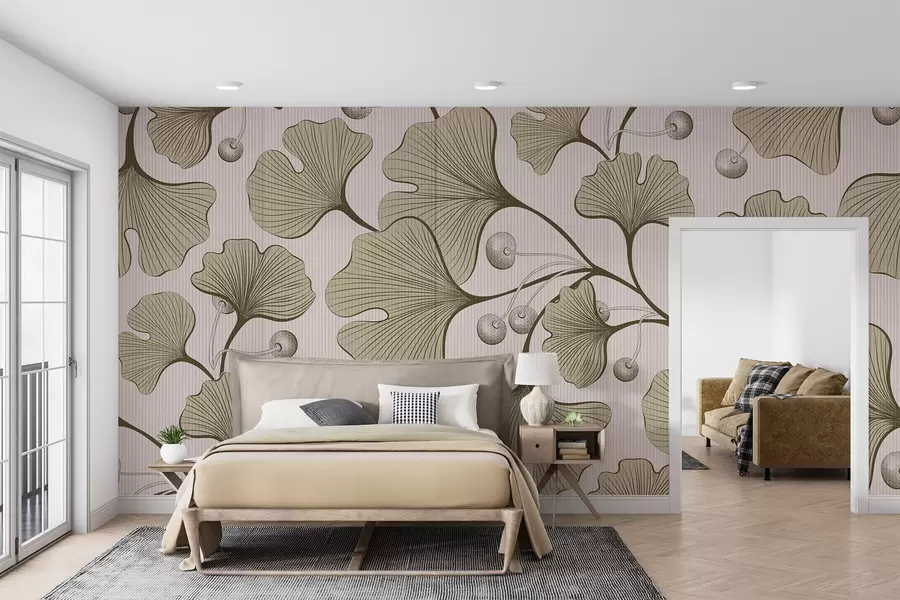 wall murals Детаљна илустрација листова гинка на светлој текстурној позадини w03326v2