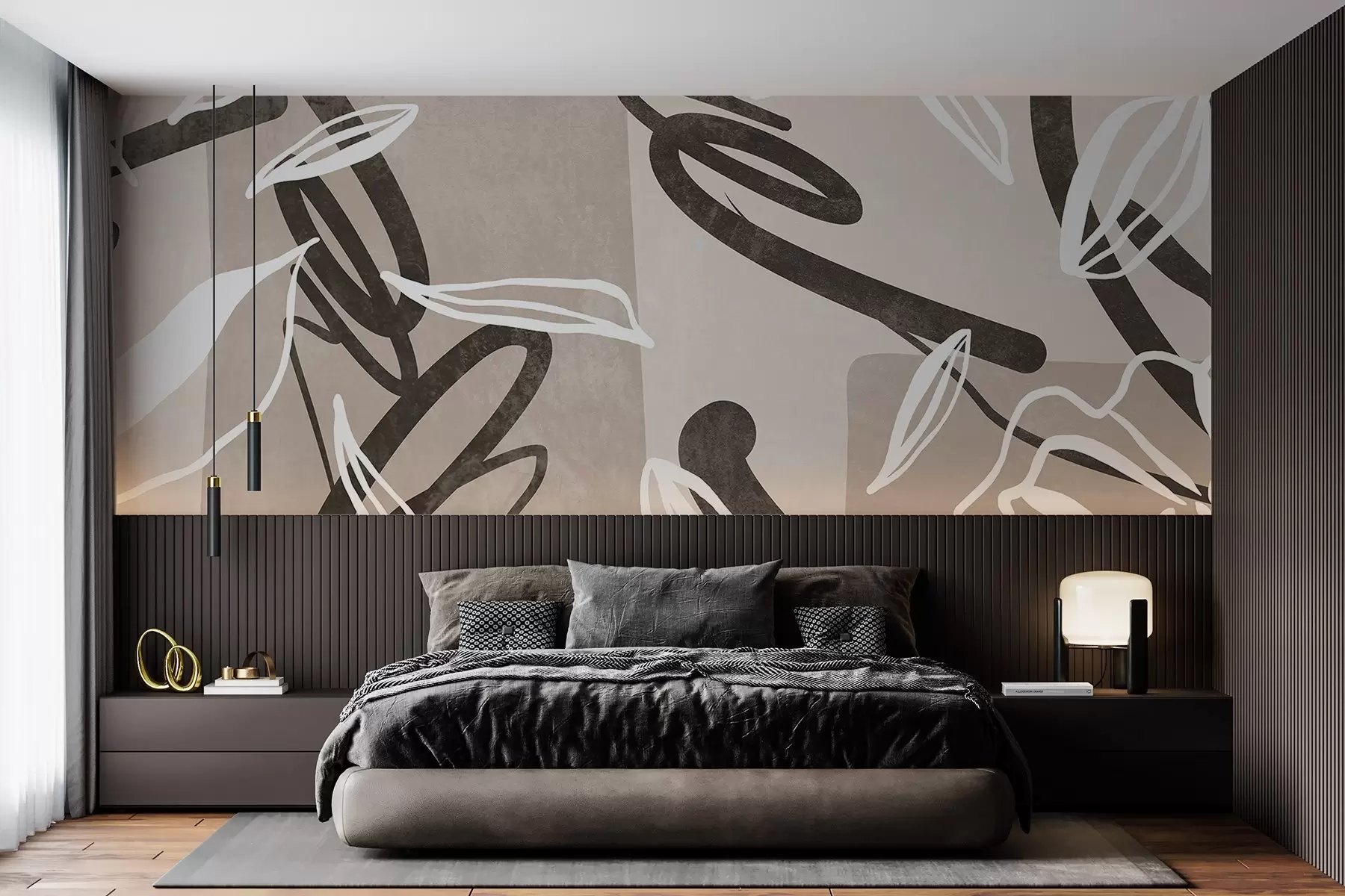 wall murals Модеран и минималистички дизајн са апстрактном текстуром са цветним елементима у неутралној беж палети боја w08888