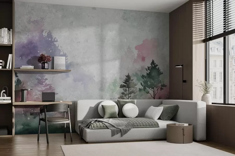 wall murals Шума, имитација акварела са ружичастим прскама w08862