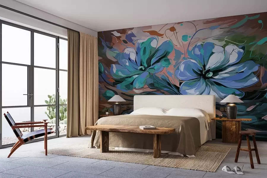 wall murals Велики апстрактни цветови розе и љубичасте w08863v2