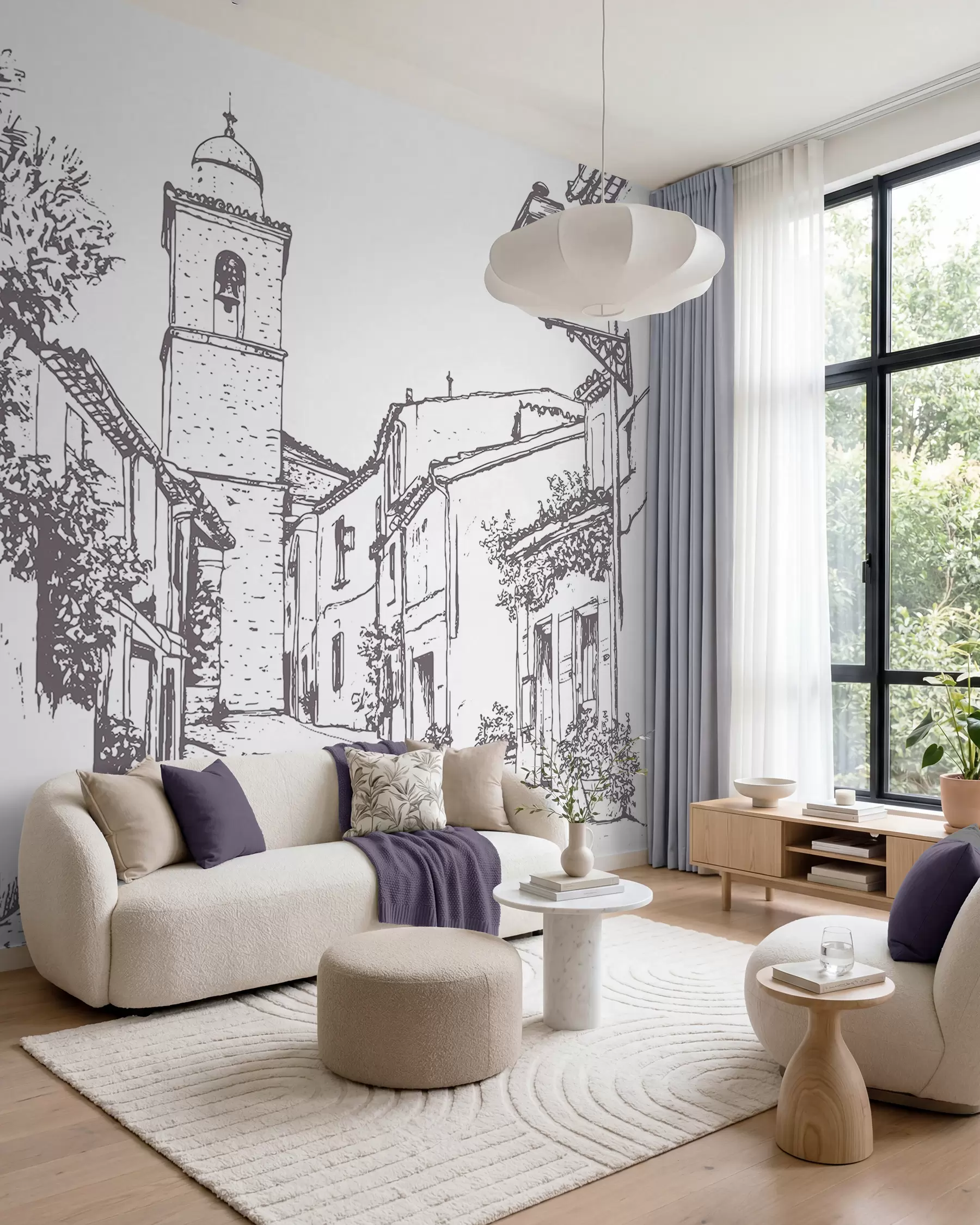 wall murals Градска улица, лепа архитектура, зграде, Медитеран, цртање линија, беж боја w03345v1