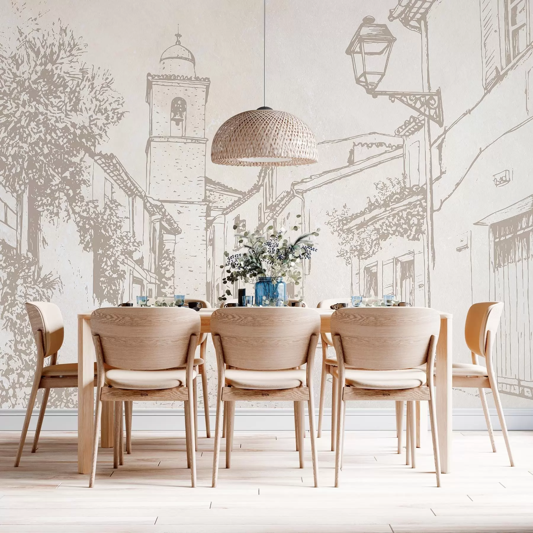 wall murals Градска улица, лепа архитектура, зграде, медитеранске, беж боје w03346