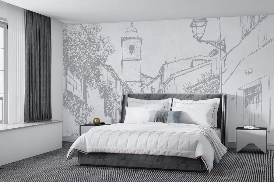 wall murals Градска улица, лепа архитектура, зграде, Медитеран, плаве боје w03346v1