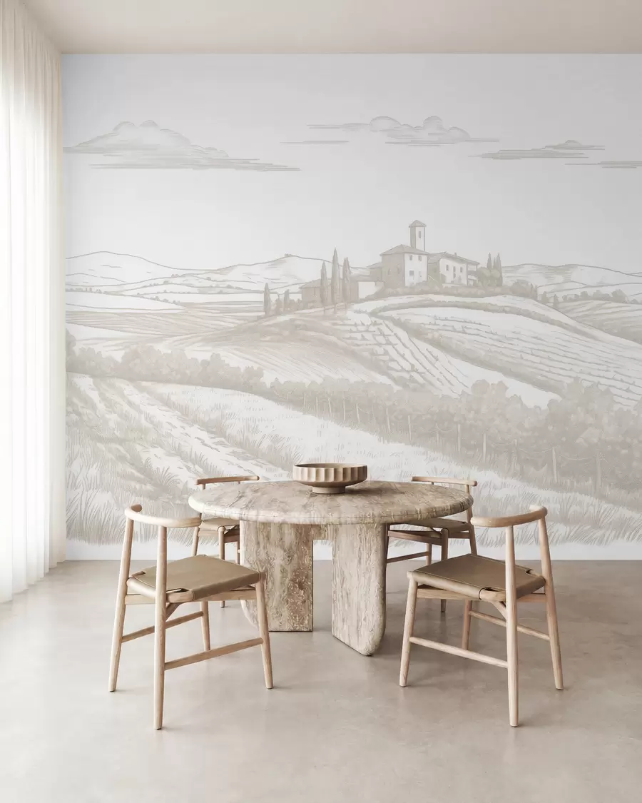 wall murals Тоскански пејзажи, Италија, виногради, природа, стари замак, беж боје w03349