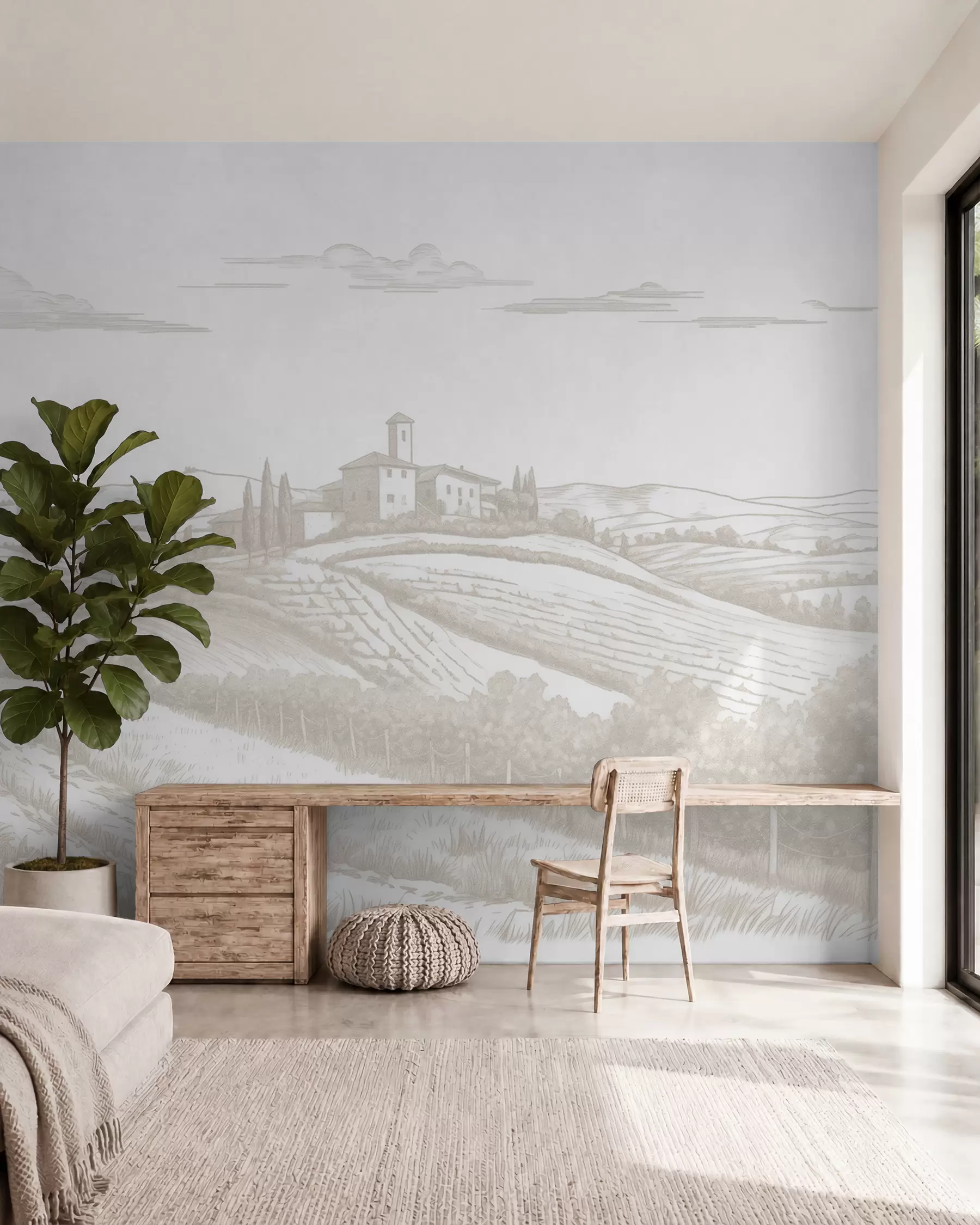 wall murals Тоскански пејзажи, Италија, виногради, природа, стари замак, беж боје w03349