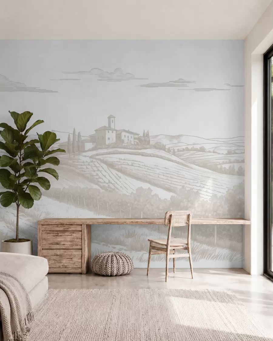 wall murals Тоскански пејзажи, Италија, виногради, природа, стари замак, беж боје w03349