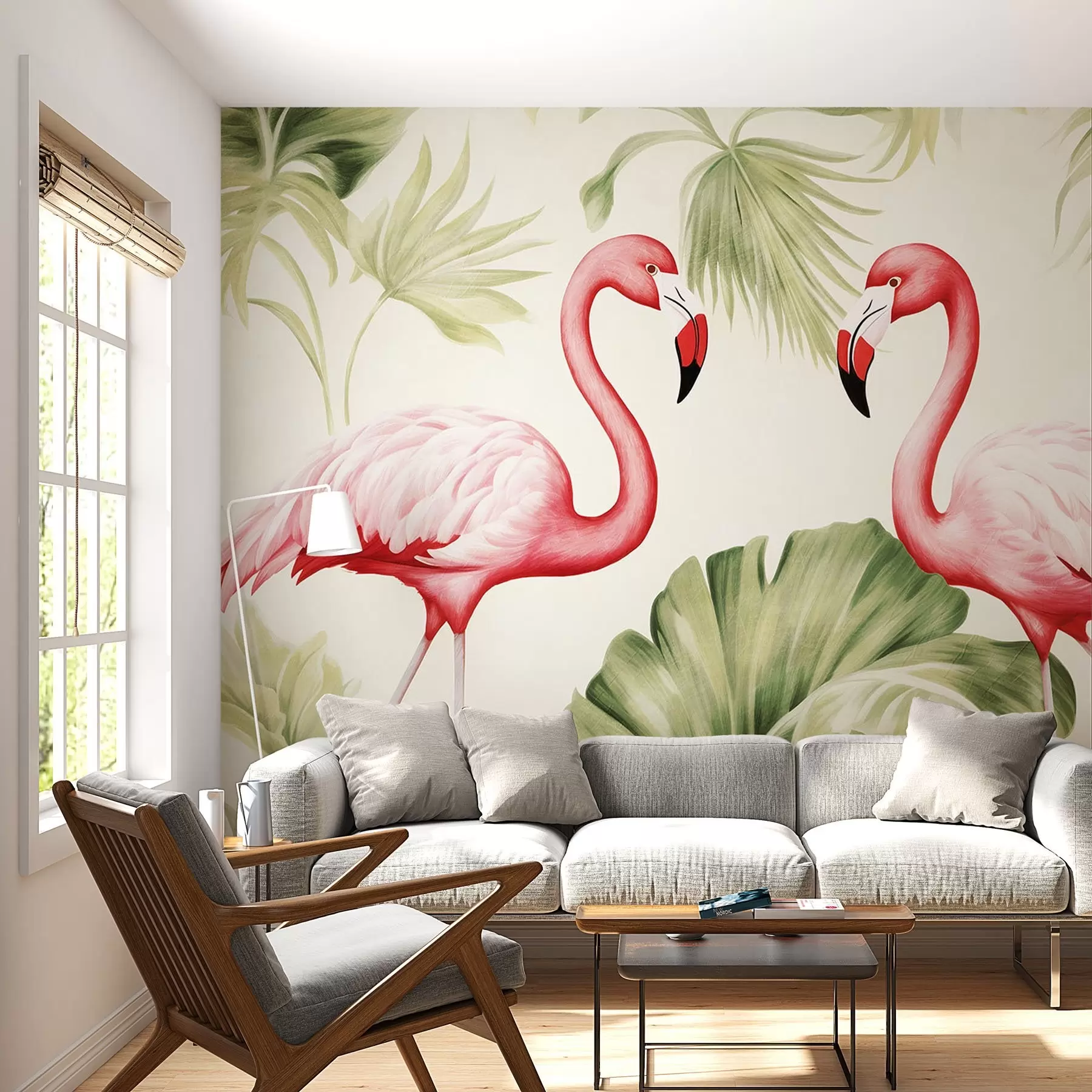 wall murals Пар фламингоса у тропским шикарама w08907