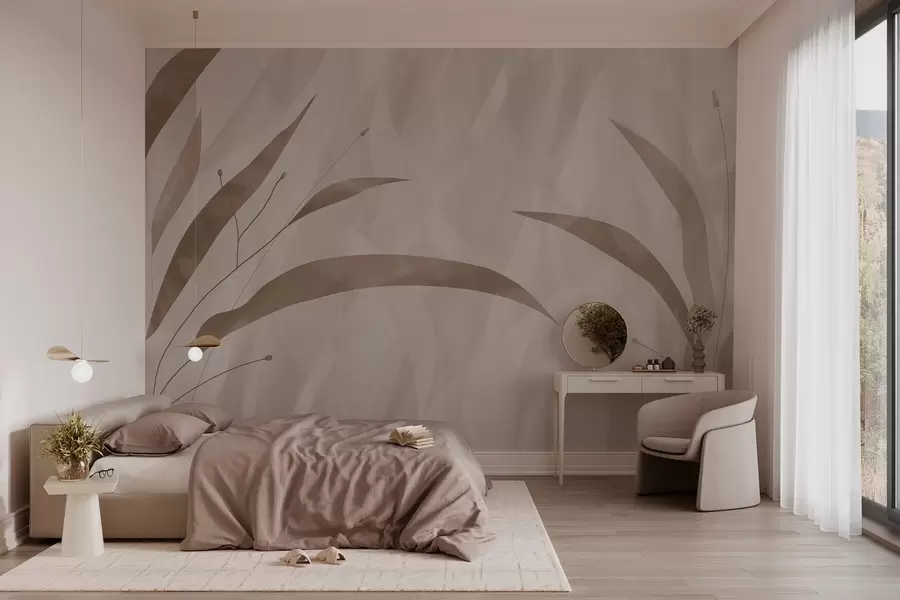 wall murals Еко стил, биљке на текстурираној хетерогеној позадини у беж тоновима w03394