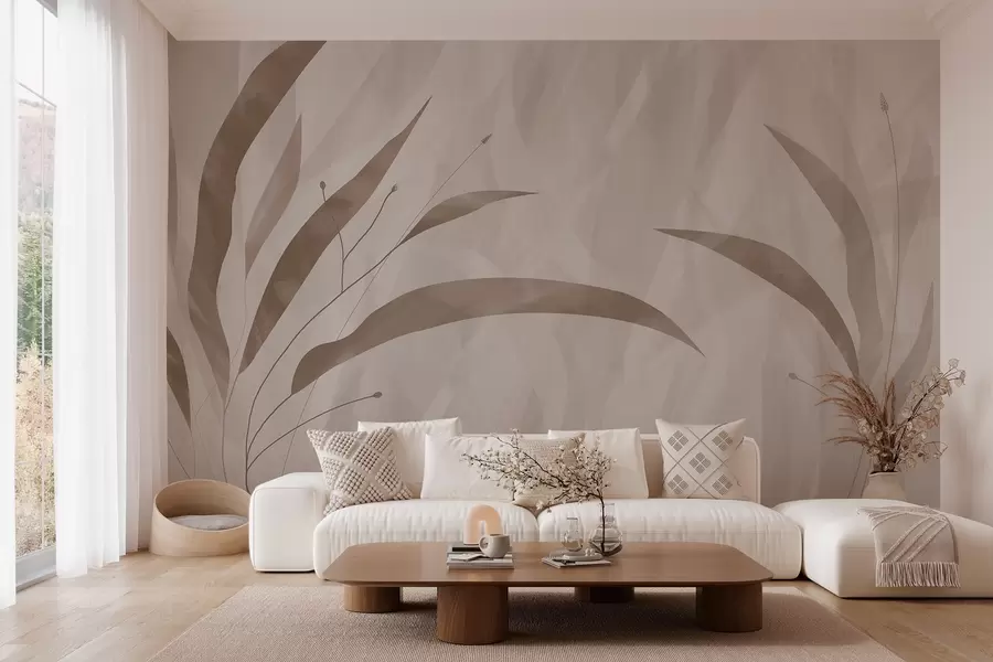 wall murals Еко стил, биљке на текстурираној хетерогеној позадини у беж тоновима w03394
