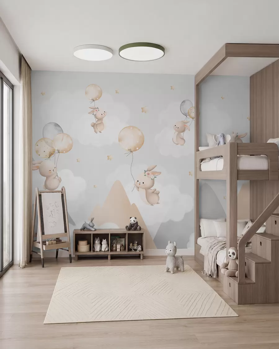wall murals Зечићи са балонима на облацима међу планинским врховима w03375v1