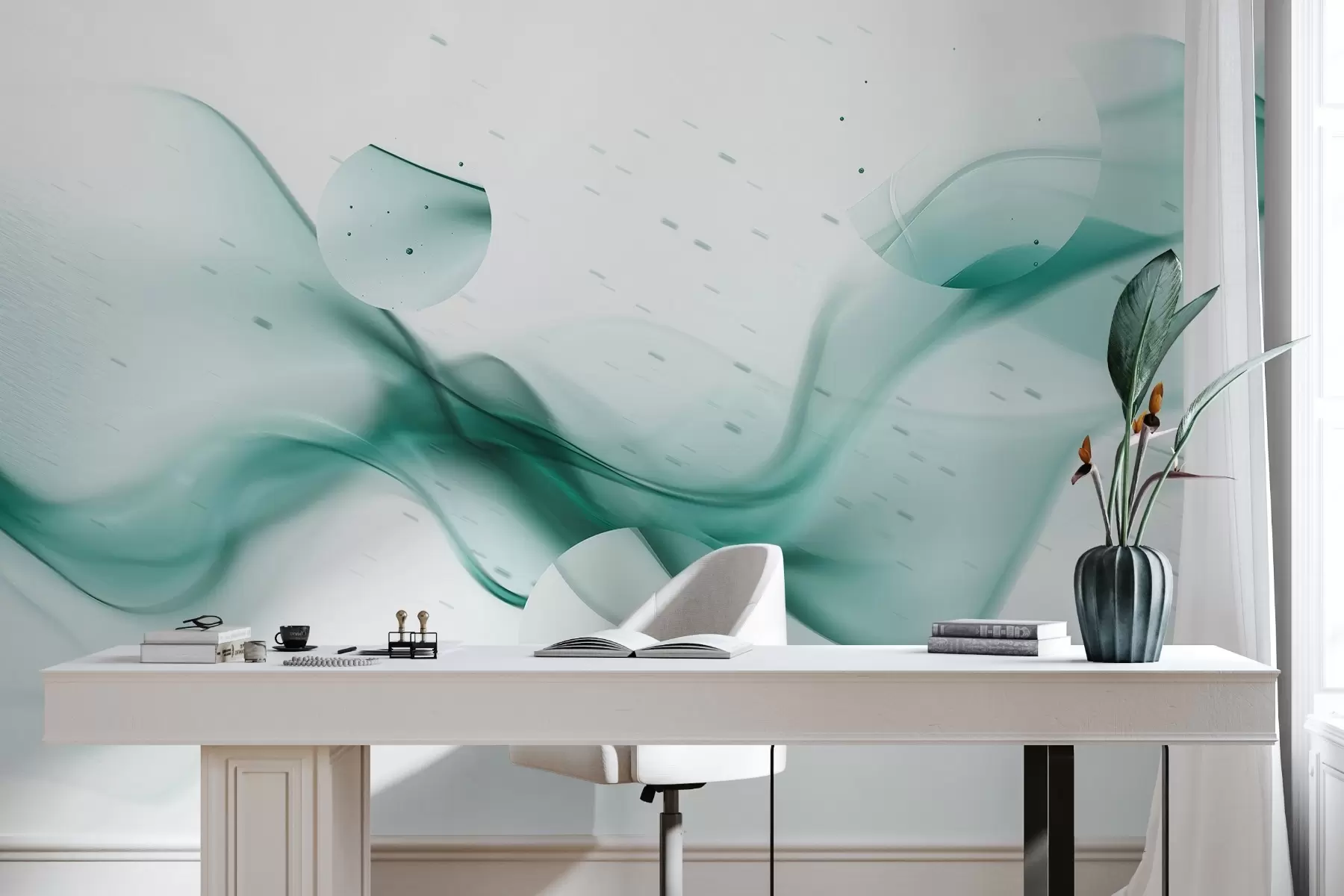 wall murals Геометријска апстракција таласа, замагљен стил, градијент, аквамаринске боје w03404v2