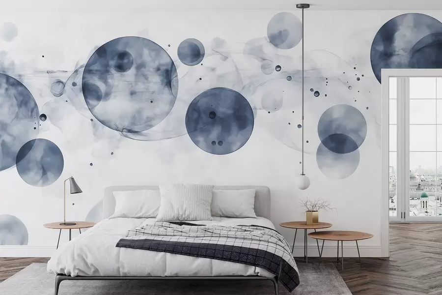 wall murals Кругови у стилу акварела, апстракција, етерична, флуидна уметност, сиве боје w03405