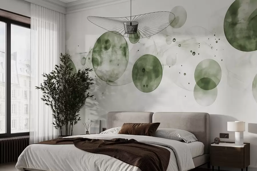 wall murals Кругови у стилу акварела, апстракција, етерична, флуидна уметност, зелене боје w03405v1