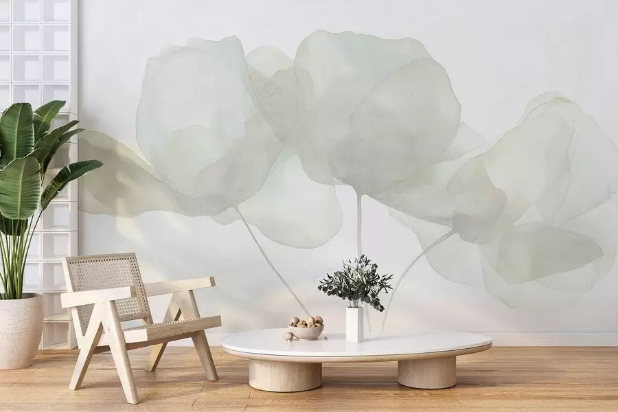 wall murals Прелепо цвеће, нежни пастел, минимализам, природно, рустикално, беж и зелено w03407