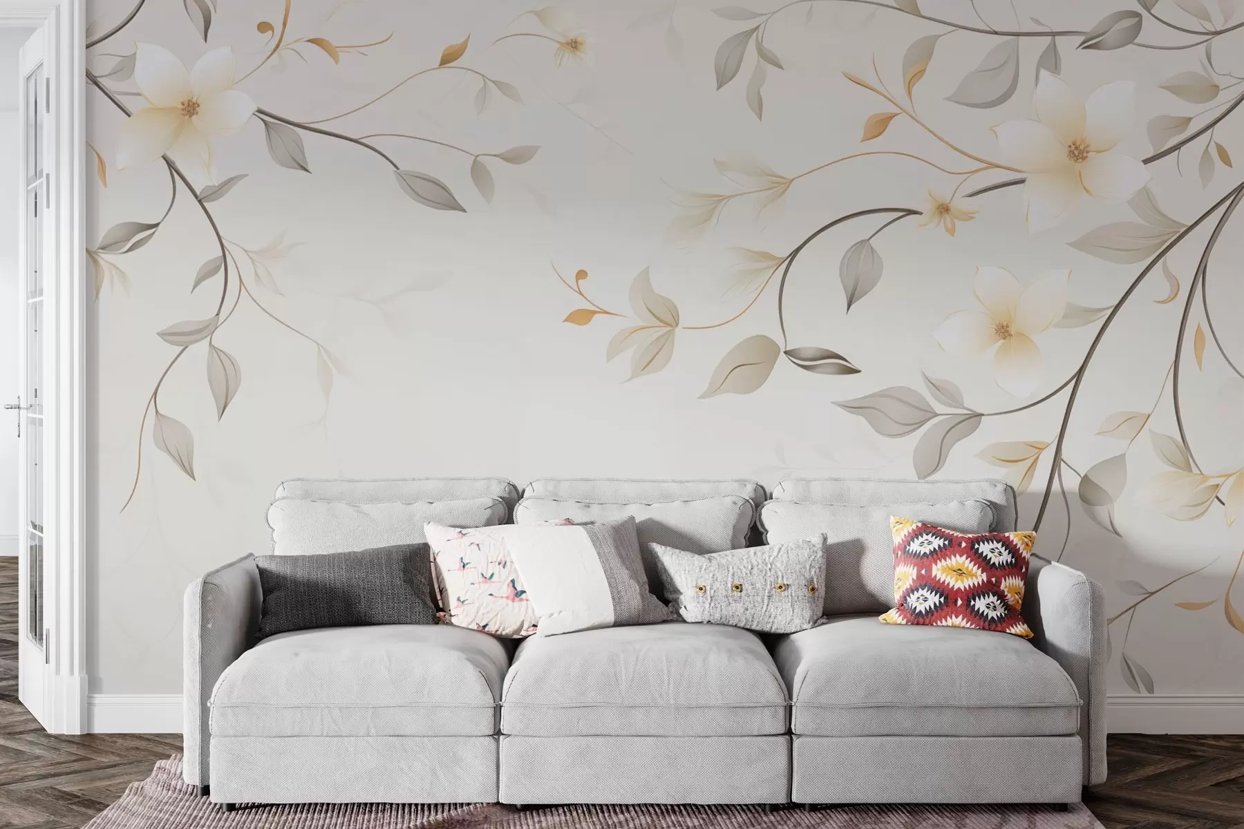 wall murals Висеће гране са цвећем и лишћем w03439