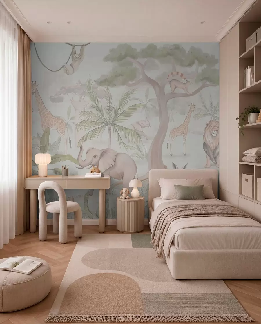 wall murals Панорама џунгле са животињама у светлим бојама w03444v1