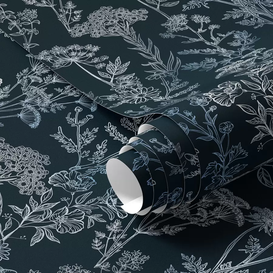 wall murals Беле и плаве биљке на тамној позадини a00029