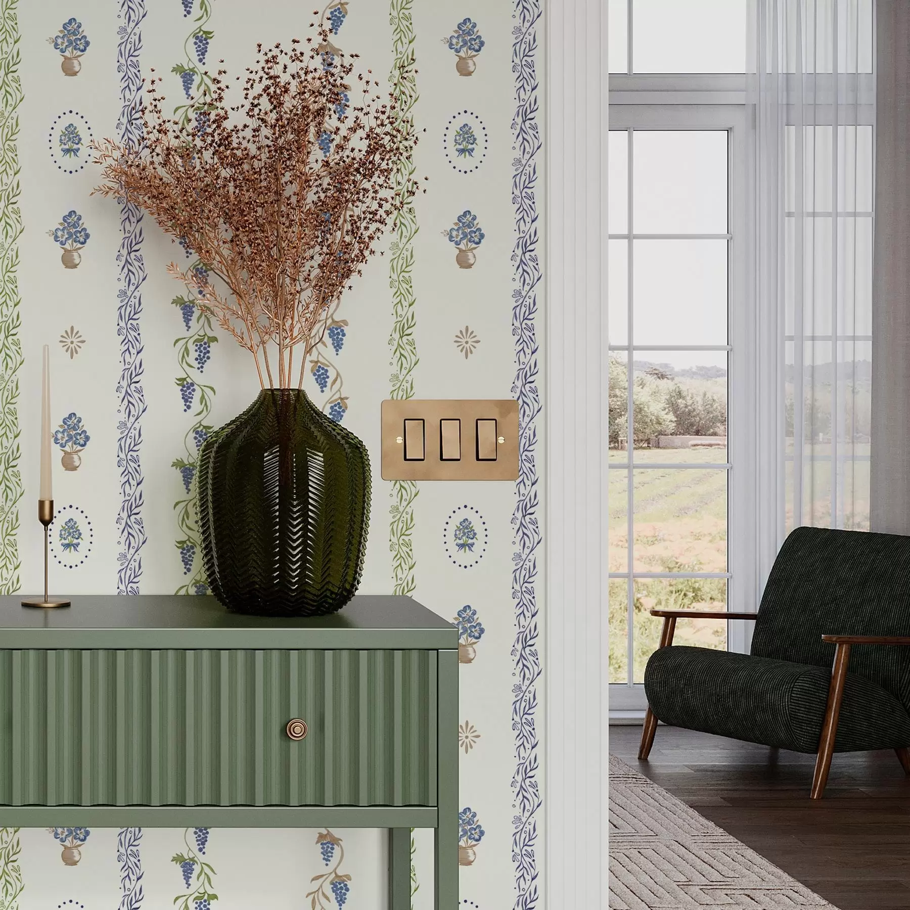 wall murals Деликатни украс са лишћем и грожђем a00032