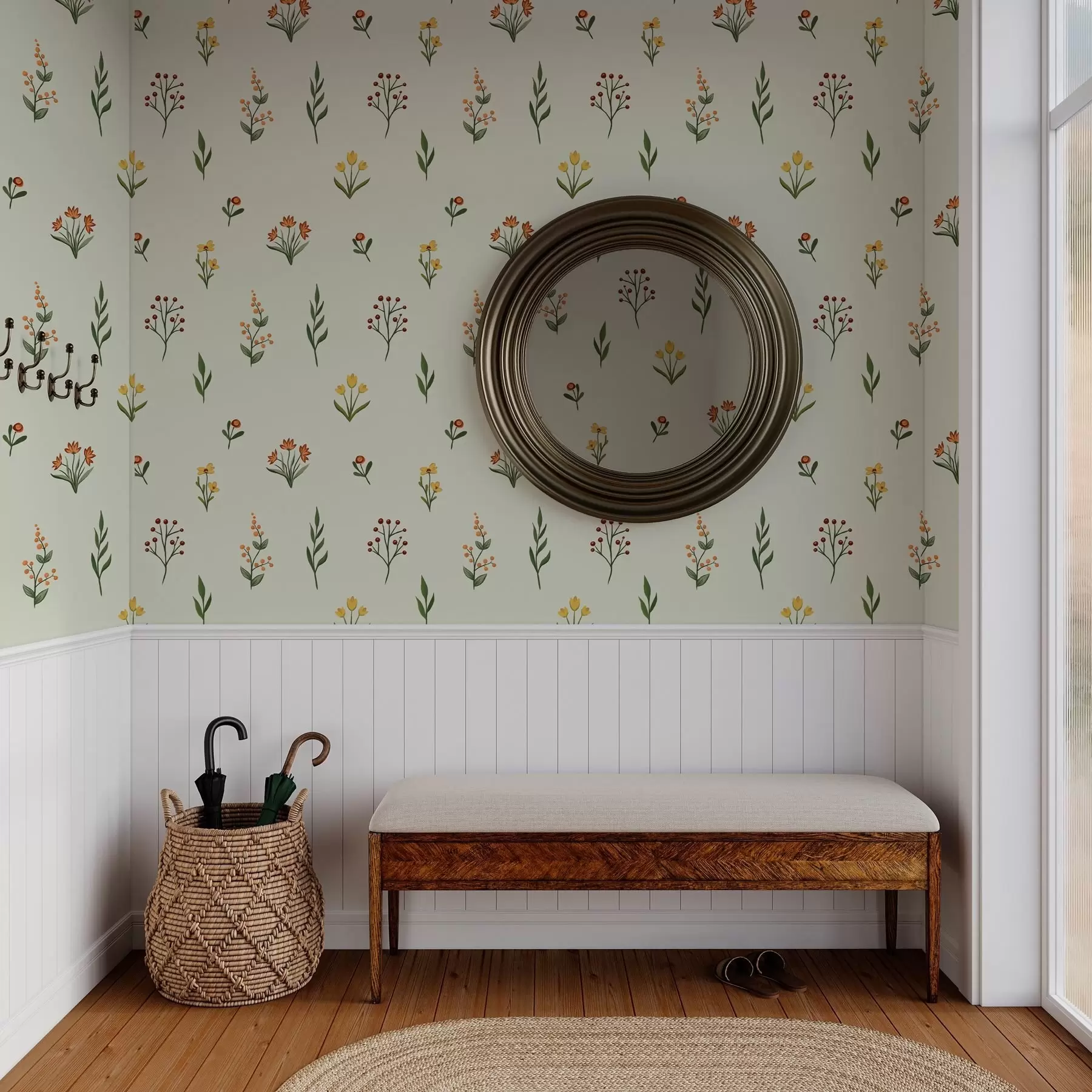 wall murals Минималистичко цвеће на светло зеленој позадини a00037