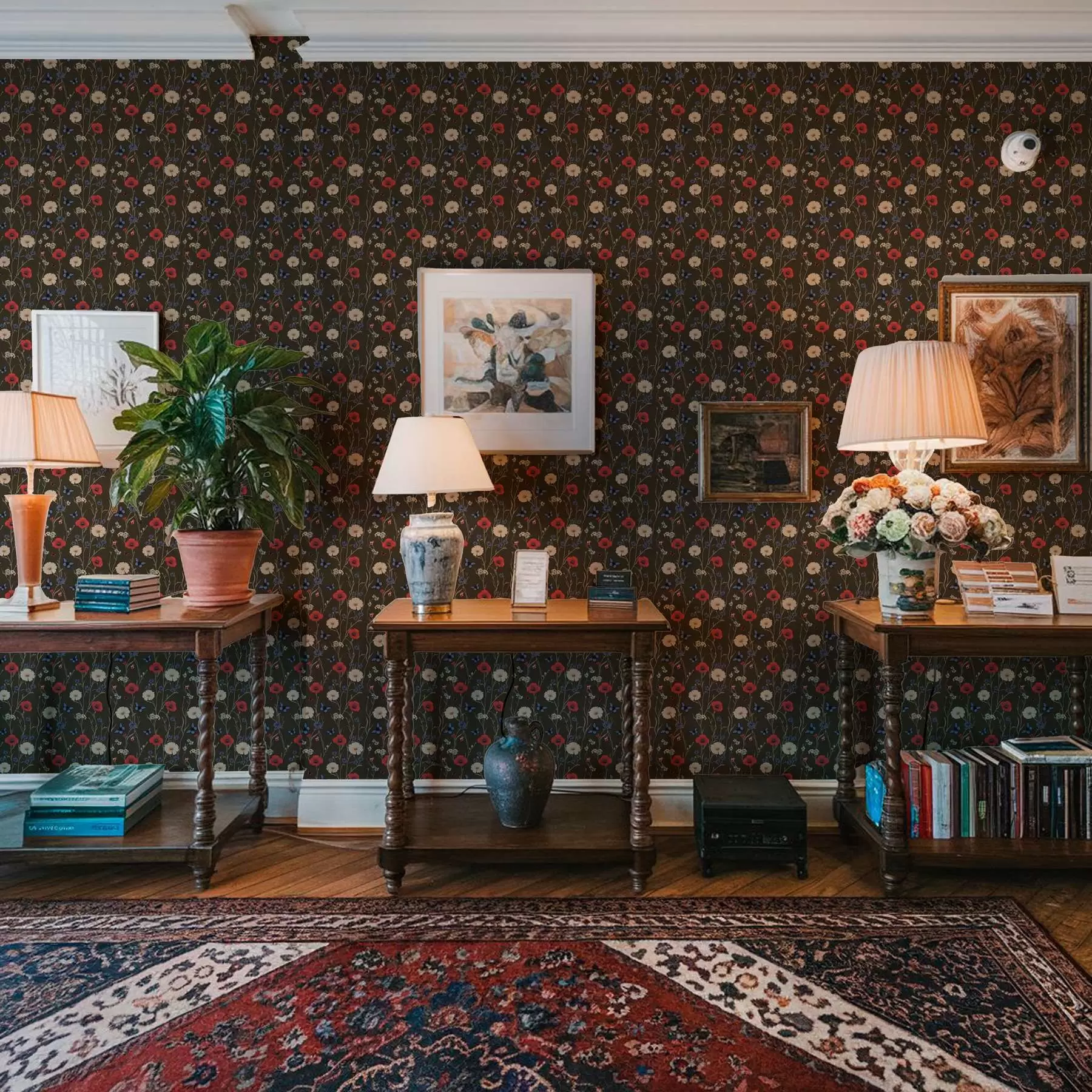 wall murals Мак, тратинчице и лептири на тамној позадини a00072v2