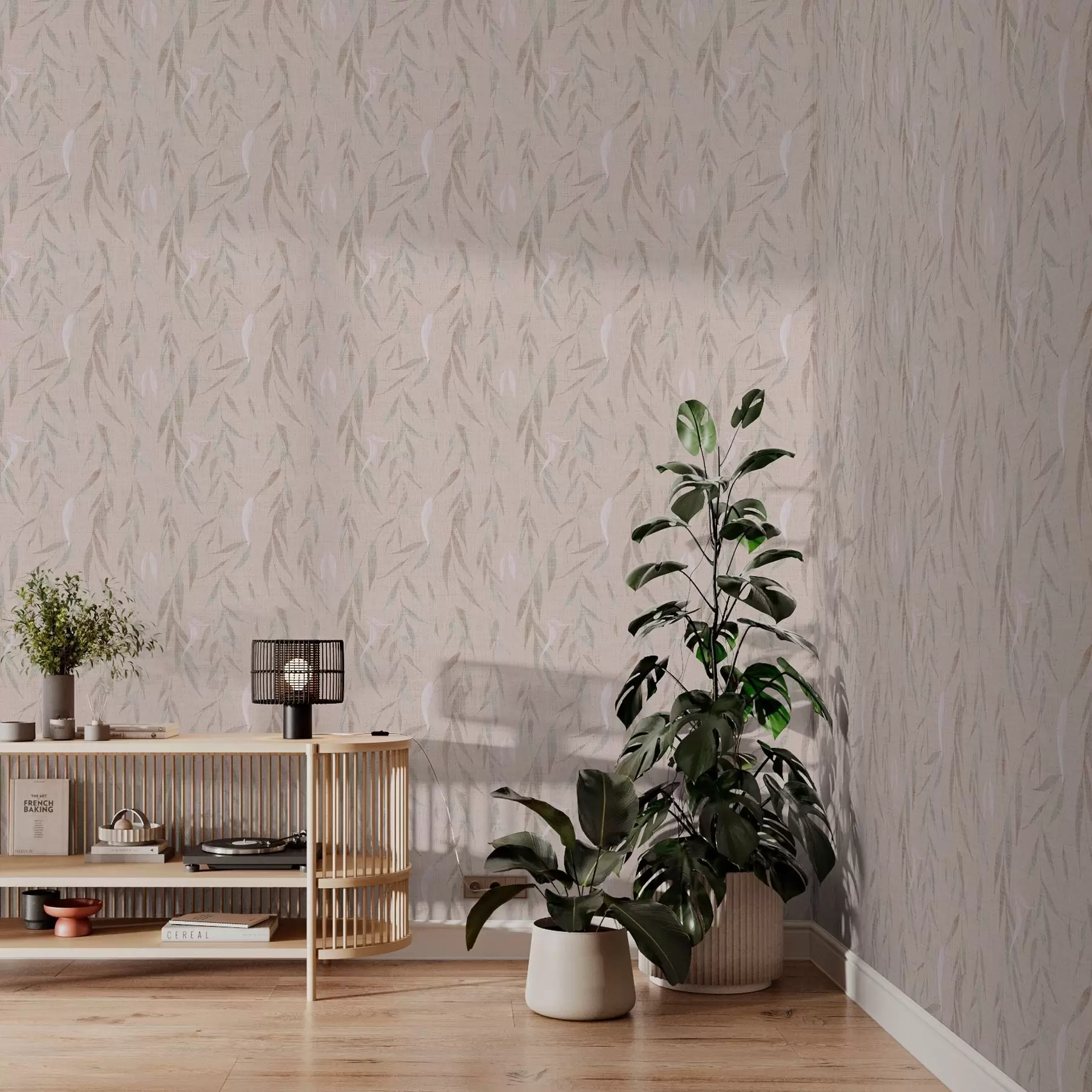 wall murals Висеће гране са листовима на беж позадини a00095v1