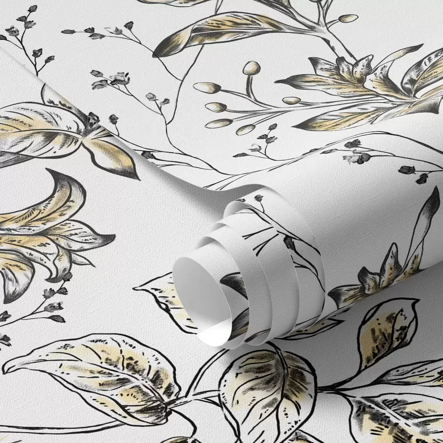 wall murals Гране са жутим листовима на белој позадини a00098