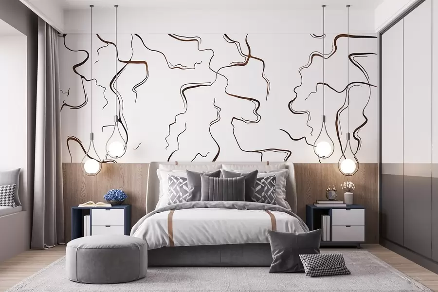 wall murals Геометријске линије, стил мастила, апстракција, браон боје w03436v1