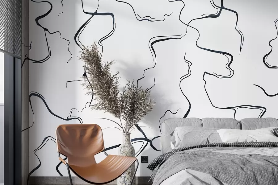 wall murals Геометријске линије, стил мастила, апстракција, сиве боје w03436v2