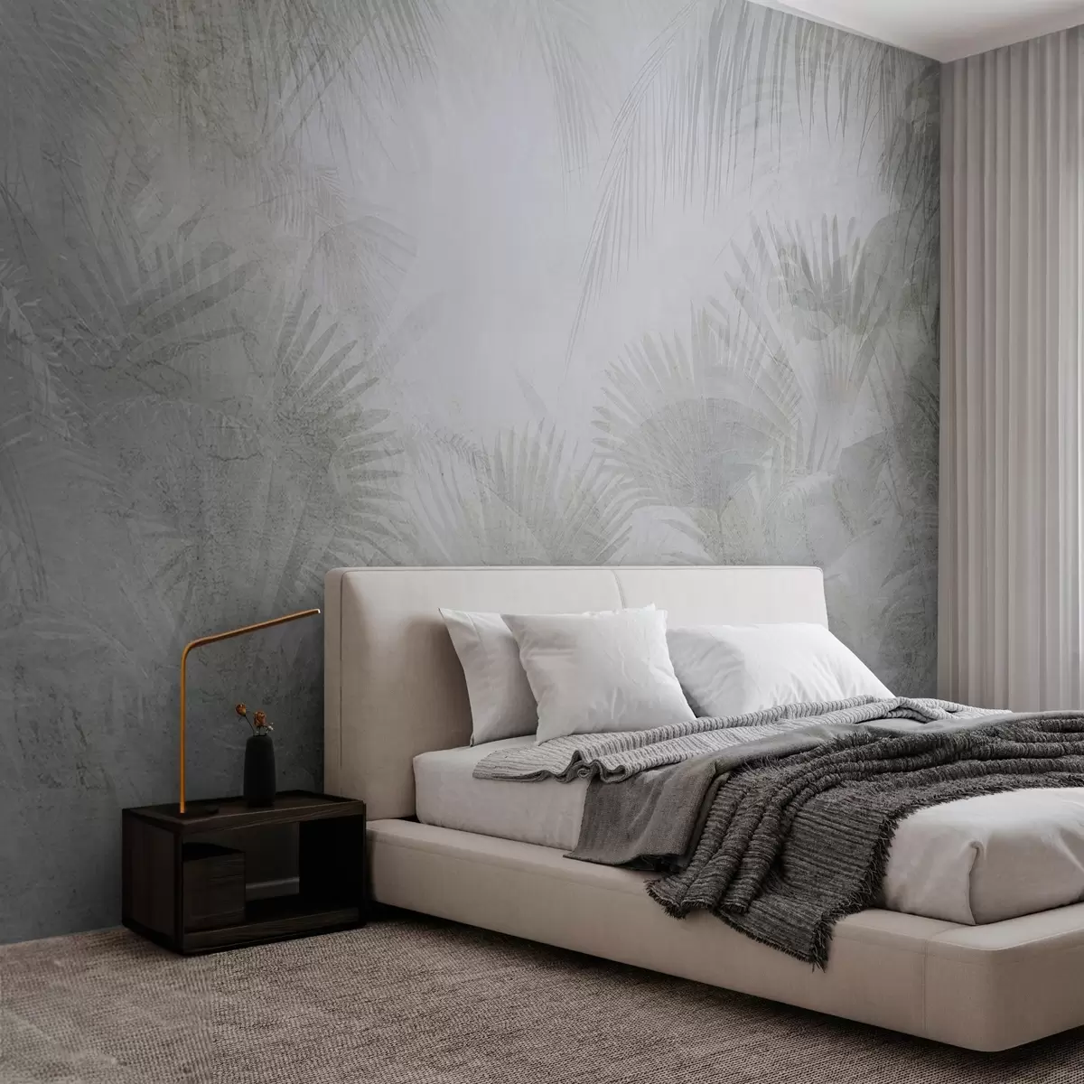 wall murals Текстуриране тропске ретро тапете у сивим тоновима w03399v1