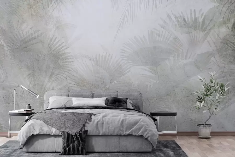 wall murals Текстуриране тропске ретро тапете у сивим тоновима w03399v1