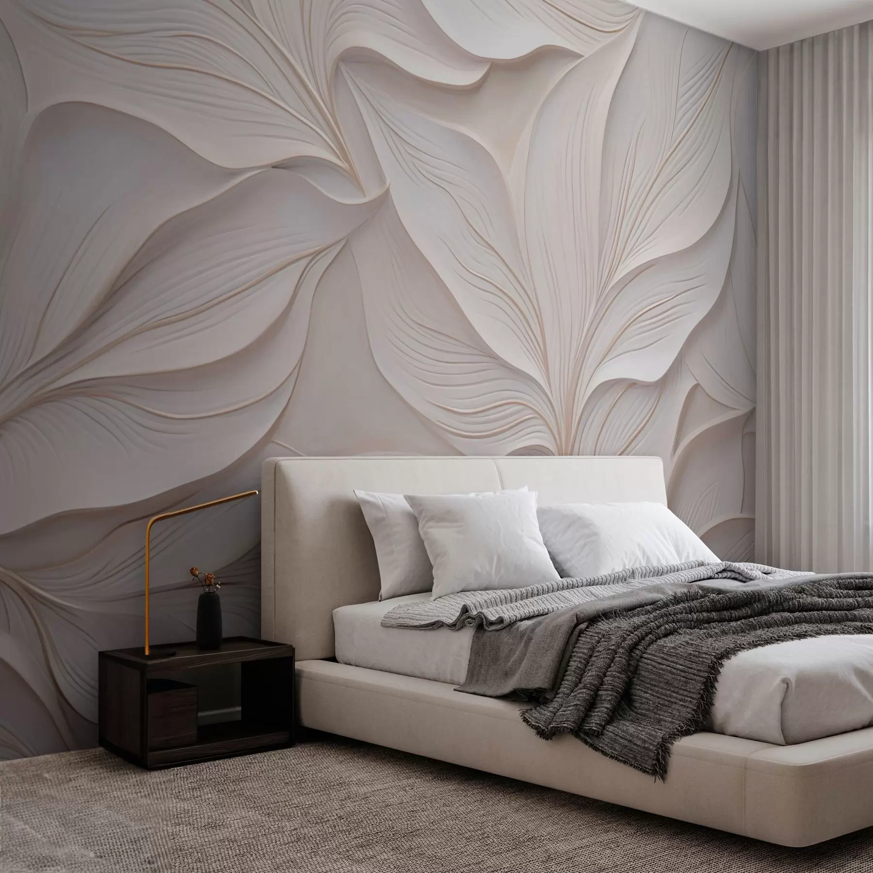 wall murals Деликатно лишће у стилу барељефа w03520
