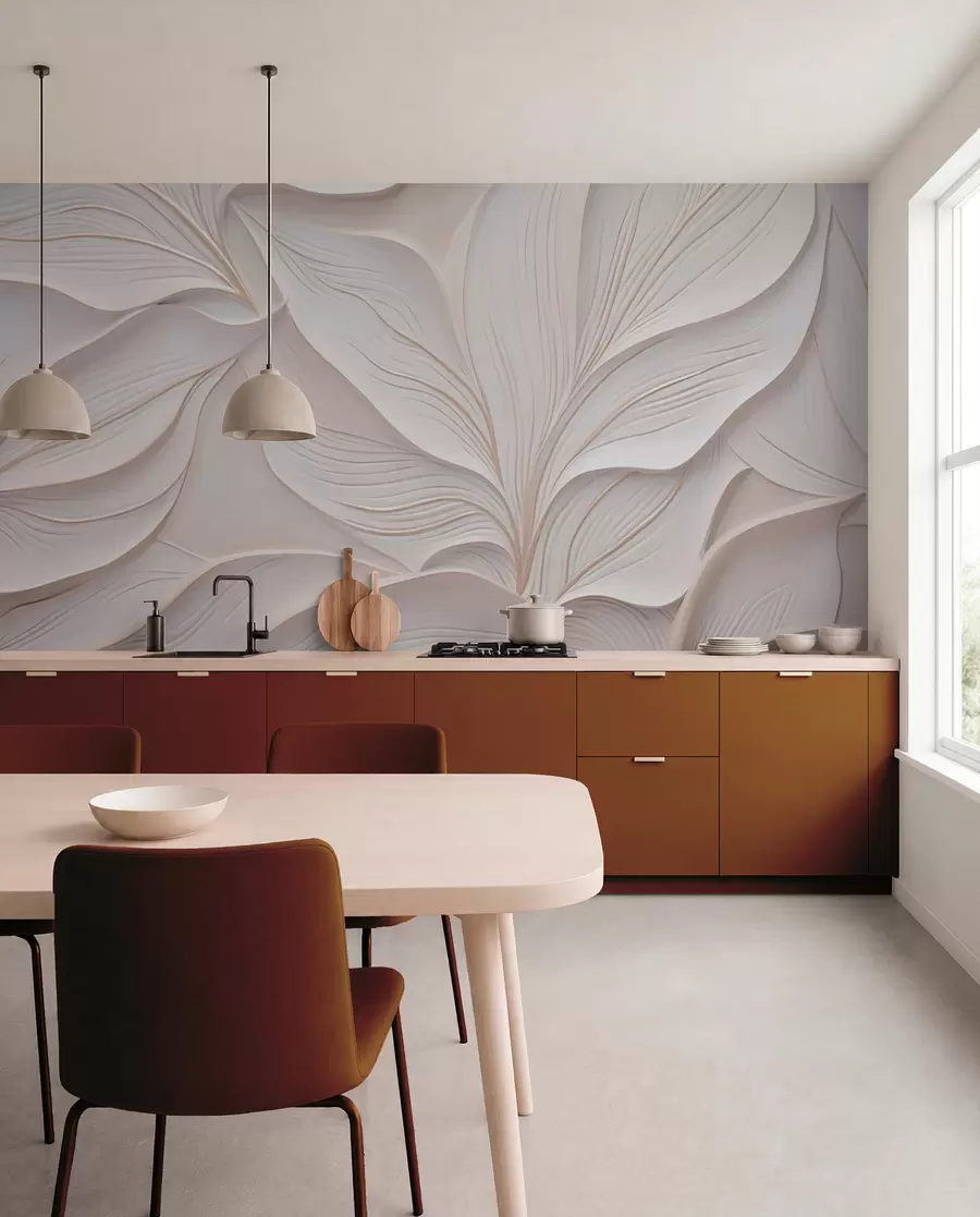 wall murals Деликатно лишће у стилу барељефа w03520