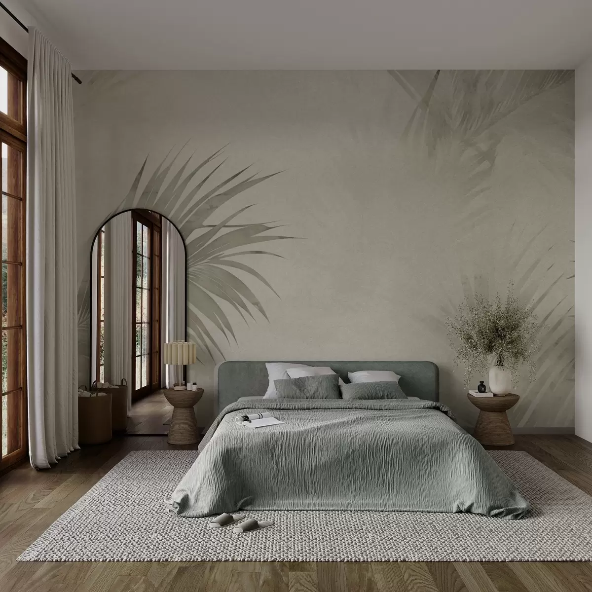 wall murals Тропско зелено лишће у магли у грунге стилу w03534v1