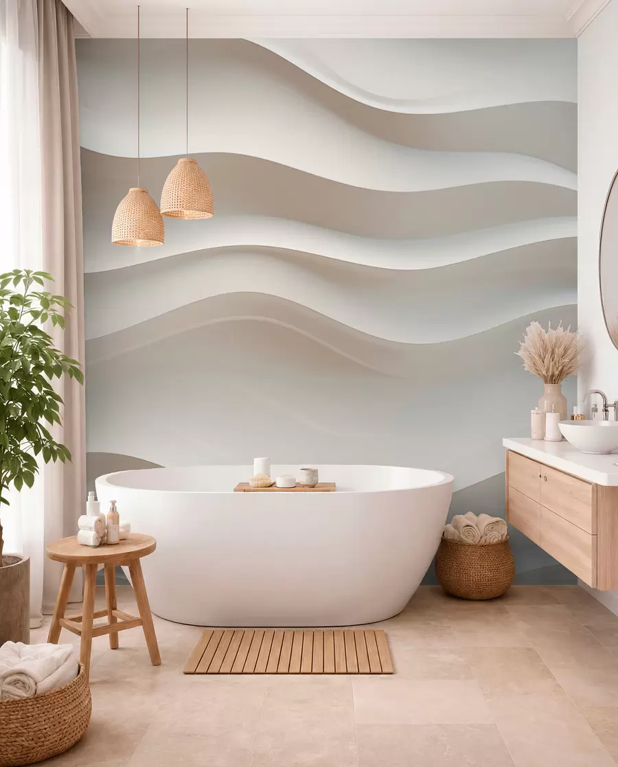 wall murals 3Д бели и сиви таласи w08939
