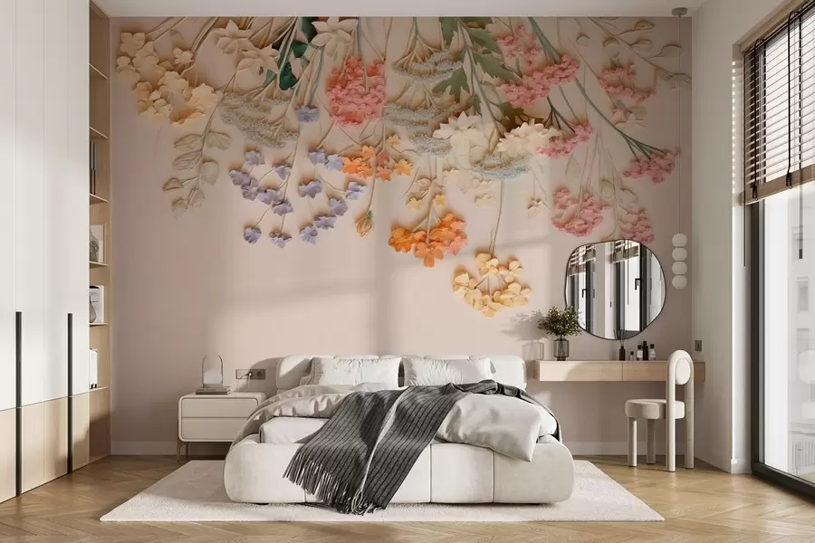 wall murals Висеће обимно дивље цвеће на беж позадини w08940