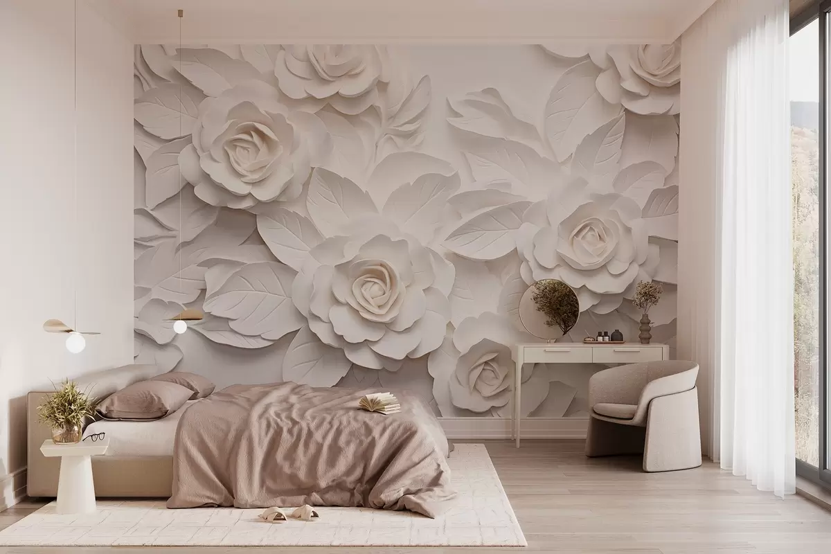 wall murals Обимне беле руже w08942