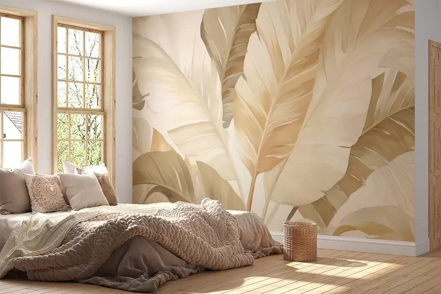 wall murals Тропско лишће у топлим природним тоновима w03539