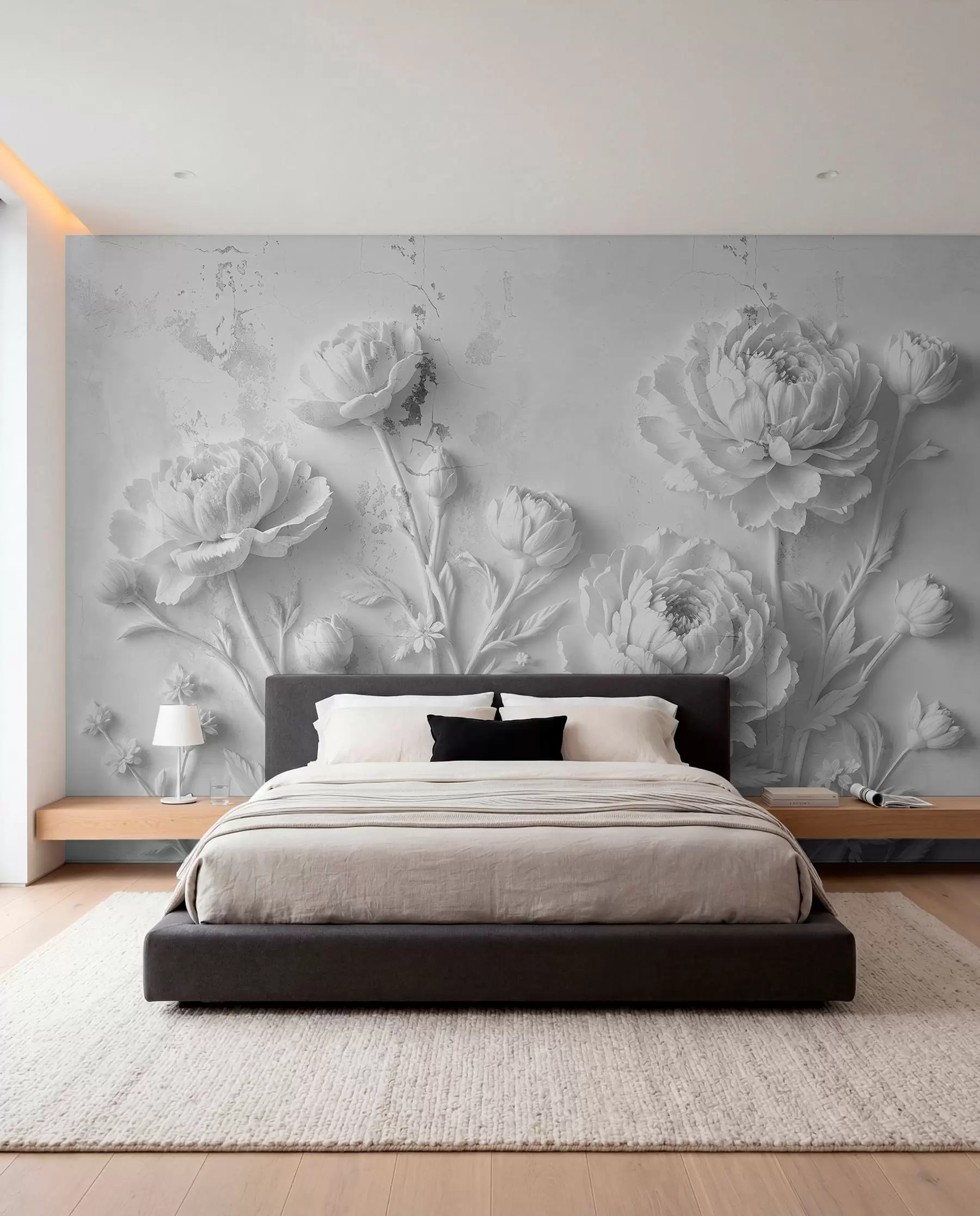 wall murals Sjenke božura u srebru w03553v2